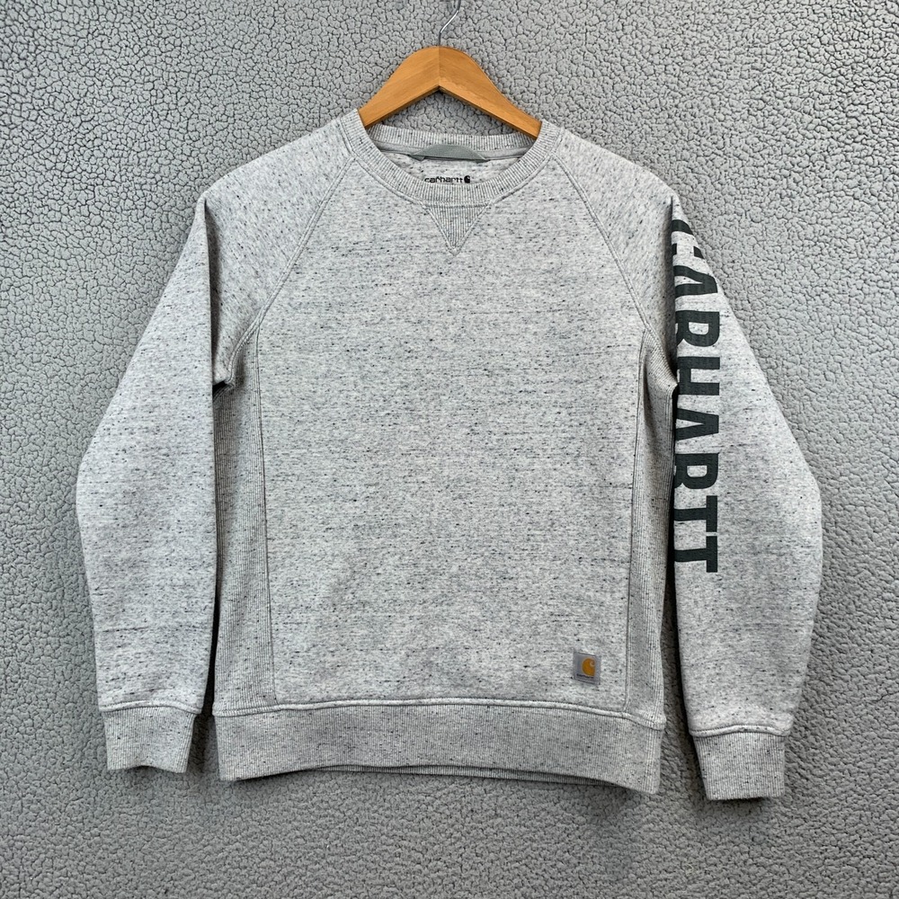 Carhartt Logo Crewneck Pullover Sweatshirt Womens S Small 4-6 Relaxed Fit Gray